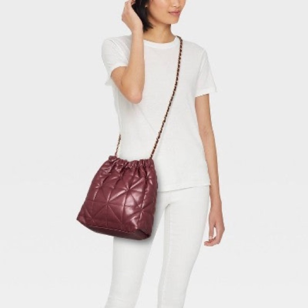 A New Day Maroon Rouched Chain Crossbody Bag